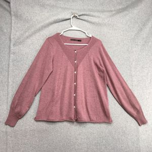 Gudrun Sjoden Cardigan Sweater Womens Size S Rose Pink Long Sleeve Tight Knit